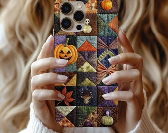 Coque pour iPhone 18, motif patchwork 3D automnal et Halloween, coque résistante pour Samsung, iPhone, Google, style bohème rustique, cadeau pour elle