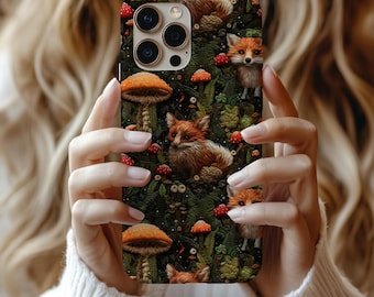 iPhone 17 Case in Fox Mushroom Design, Woodland Forest Animal Vibe Aesthetic, Botanical, Cottagecore, iPhone, Samsung, Google Models, Gift