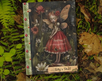 Diario personalizado del cuaderno de hadas del bosque con páginas forradas, nombre personalizado opcional, flores, escarabajos, Cottagecore oscuro, Academia oscura, bonito regalo