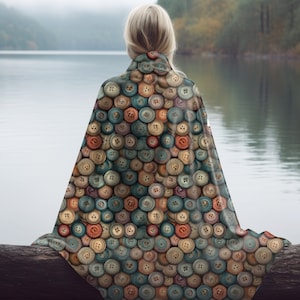 Vintage Knopfsammlung Decke, Minky Plush Samt, Craft Room Vibes, Nähbegeisterte Geschenk, kuschelig, weich, Nähzimmer Deko Geschenk