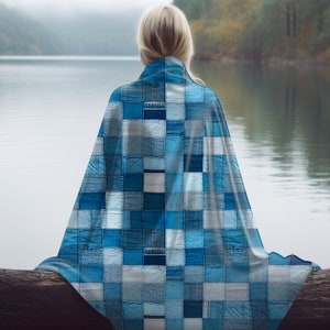 Denim Patchwork Quilt Print on Super Soft Minky, Plush Blanket, Casual, Relaxed, Farmhouse Vibe Home Décor, Cozy Year Round Blanket Gift