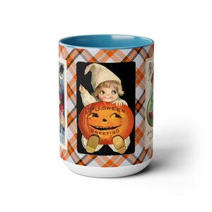 Halloween Mug with Cute Vintage Witch on 15oz Mug, Retro Graphics, Halloween Desk Decor, Trick-or-Treat Cup, Hot Cocoa, Coffee, Tea Mug Gift image 7