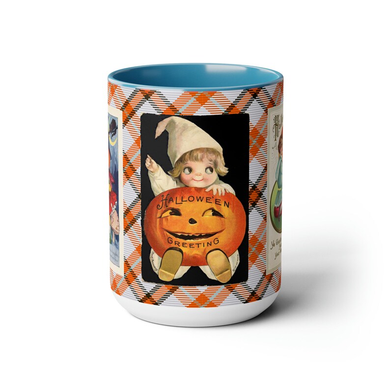 Halloween Mug with Cute Vintage Witch on 15oz Mug, Retro Graphics, Halloween Desk Decor, Trick-or-Treat Cup, Hot Cocoa, Coffee, Tea Mug Gift image 7