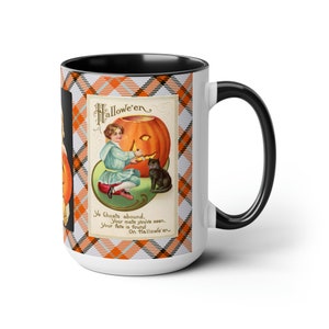 Halloween Mug with Cute Vintage Witch on 15oz Mug, Retro Graphics, Halloween Desk Decor, Trick-or-Treat Cup, Hot Cocoa, Coffee, Tea Mug Gift image 4