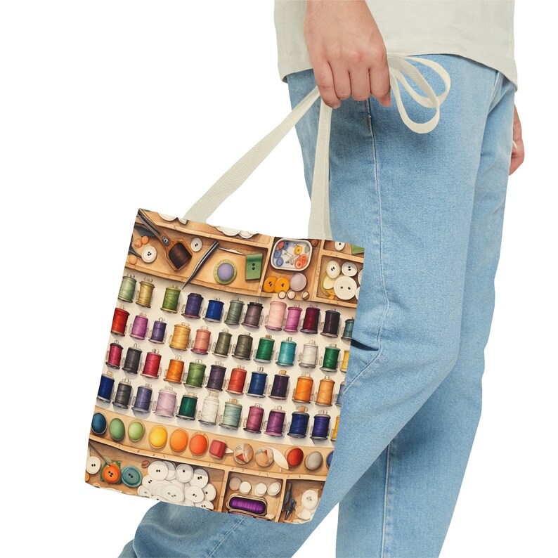 Bolsa de costura, ideal para linhas coloridas, botões e acessórios. Perfeita para amantes de patchwork, projetos de costura e artesanato, disponível em 3 tamanhos. Também pode ser usada como bolsa para livros ou compras. Resistente e multiuso. imagem 6