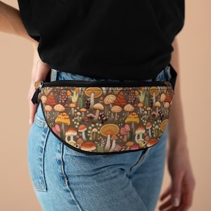 ボタニカル マッシュルーム ファニーパック、刺繍プリント、クロスボディ ウエストバッグ、コテージコア ハンズフリー ジッパー付きポーチ、かわいいギフト、機能的な財布