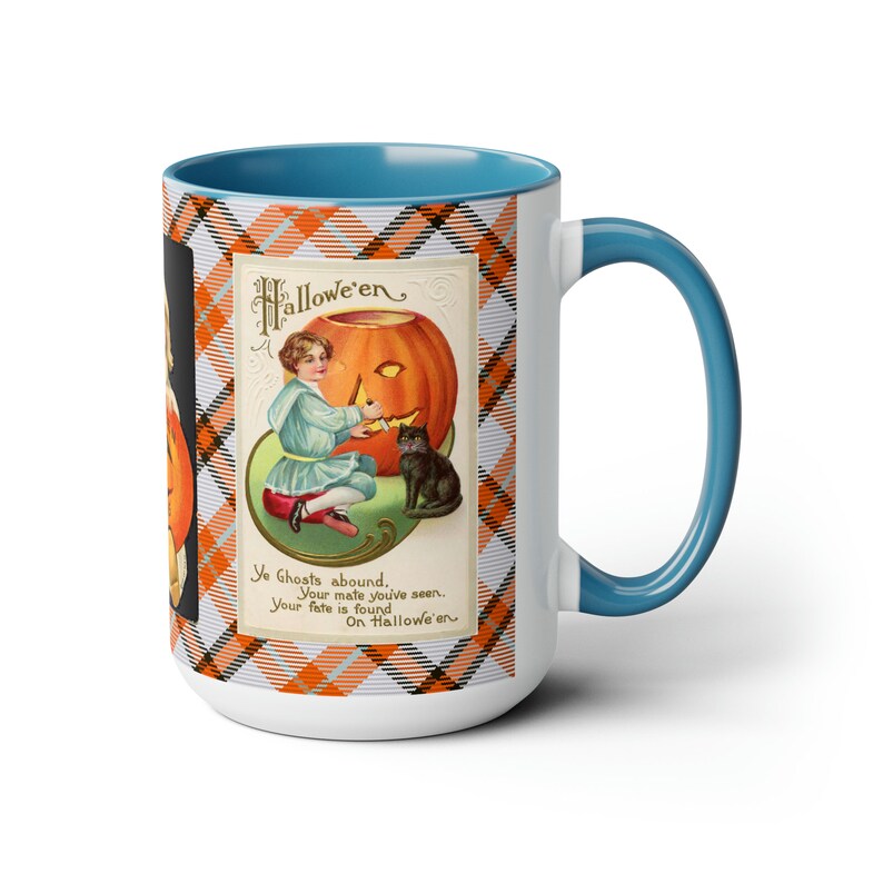Halloween Mug with Cute Vintage Witch on 15oz Mug, Retro Graphics, Halloween Desk Decor, Trick-or-Treat Cup, Hot Cocoa, Coffee, Tea Mug Gift image 8