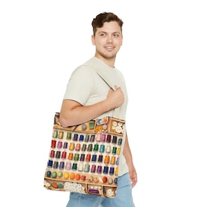 Bolsa de costura, ideal para linhas coloridas, botões e acessórios. Perfeita para amantes de patchwork, projetos de costura e artesanato, disponível em 3 tamanhos. Também pode ser usada como bolsa para livros ou compras. Resistente e multiuso. imagem 4