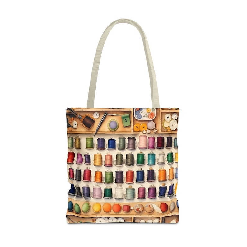 Bolsa de costura, ideal para linhas coloridas, botões e acessórios. Perfeita para amantes de patchwork, projetos de costura e artesanato, disponível em 3 tamanhos. Também pode ser usada como bolsa para livros ou compras. Resistente e multiuso. imagem 2