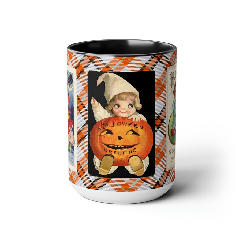 Halloween Mug with Cute Vintage Witch on 15oz Mug, Retro Graphics, Halloween Desk Decor, Trick-or-Treat Cup, Hot Cocoa, Coffee, Tea Mug Gift image 3