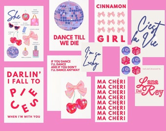 Coquette Red Decor Aesthetic Wall Art Print Lana del Rey Balletcore Poster Pack Girly Print Red Bow Printable Cherry Retro poster Apartment