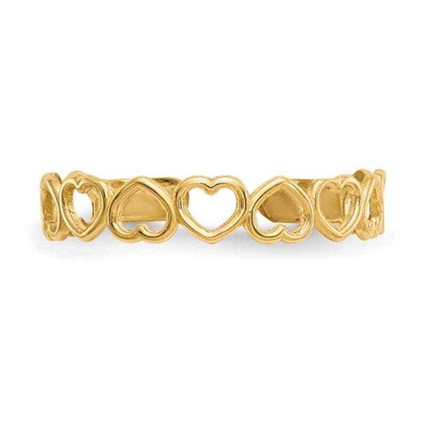 Solider 10K Gelbgold Damen zierlicher Cut Out Open Heart Toe Ring 4mm