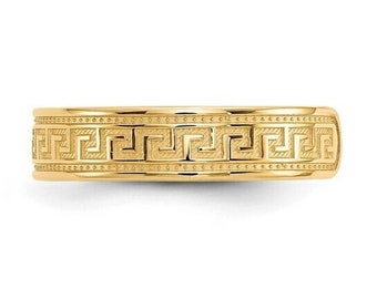 Bague d'orteil ouverte réglable pour femmes en or jaune 10 carats, clé grecque, 4 mm