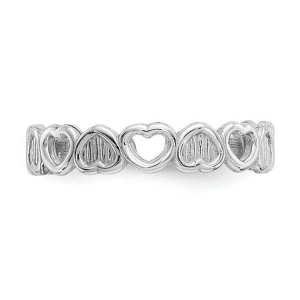 Solid 14K White Gold Womens Polished Heart Open Adjustable Toe Ring 3 mm