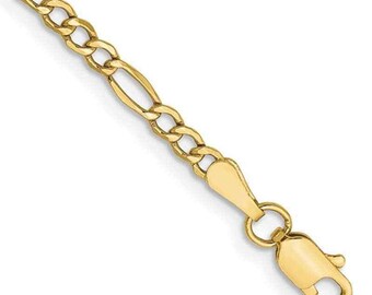 10K Yellow Gold Womens Figaro Chain Bracelet 2.5 mm 7 inch