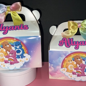 Care bear inspired Gable box, treat boxes, care bear themed birthday party gable box, gable boxes, birthday treat boxes,