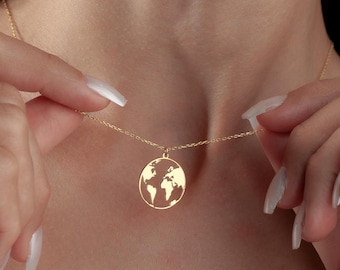 Ketting aarde, ketting wereldkaart, ketting wereld, wereldsieraden, hanger wereldkaart, ketting reizen, sierlijke ketting, minimalistische ketting