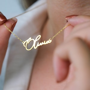 Name Necklace, Gold Plated Necklace, Gift For Mom, Christmas Gifts, Name Plate Necklace, Custom Necklace, Gift For Women, Dainty Necklace