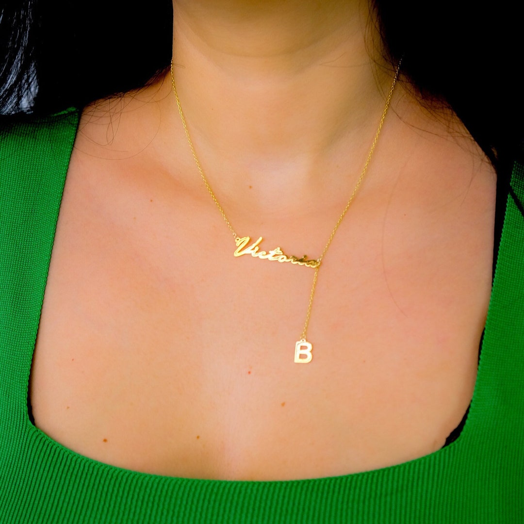 Name Letter Necklace, Gold Plated Name Necklace, Gift for Her