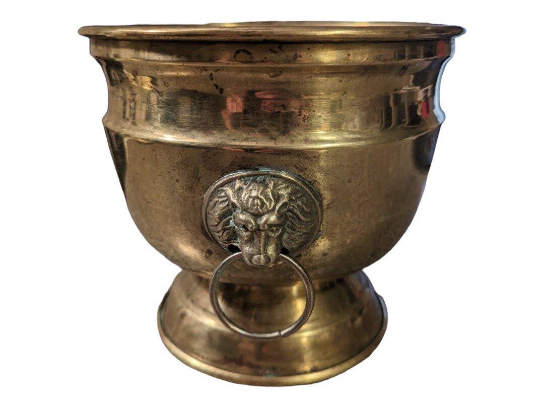Vintage Brass Urn Planter With Lions Head Handles Etsy