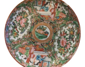 Rose Medallion Hand Painted Antique Porcelain China Late 1800s Collectible Dish