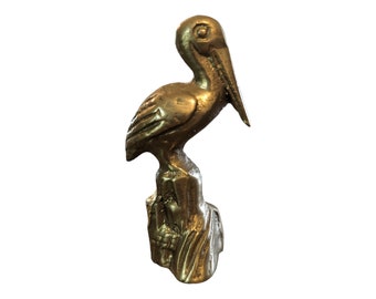 Small Vintage Brass Pelican Paperweight Coastal Gift or Trinket