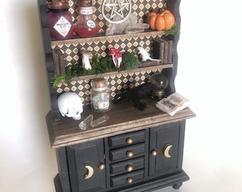 Miniature Witch Cabinet, 1:12 Scale Halloween Furniture, Artisan Halloween Miniatures