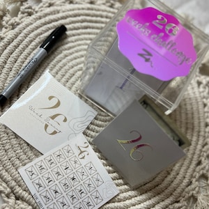 26 or 52 Weeks Savings Challenge Box with Laminated Envelopes, Reusable Tracker, and Acrylic Box for Fun Money Saving