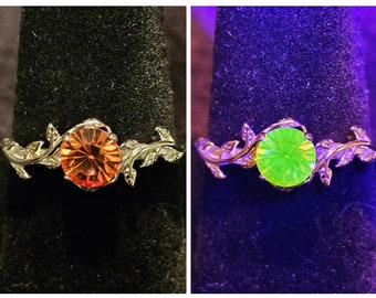 Uranglas-Rundschliff Ringgröße 4 bis 10,5 neues Sterling Silber mit Vintage seltenen Pink Uranglasstein, der unter Schwarz- / UV-Licht leuchtet