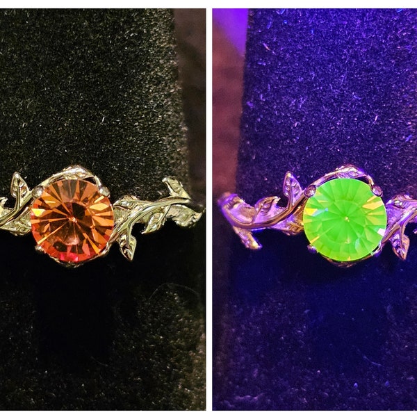 Uranium Glass Ring size 4 to 10.5 new Sterling Silver with vintage rare Pink round cut Uranium glass stone that glows under black / UV light