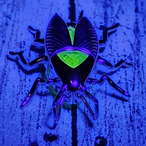 Uranium Glass Pendant new Sterling Silver "Fallout" Radroach design with Vintage Yellow Uranium Glass stone that glows under black/UV light