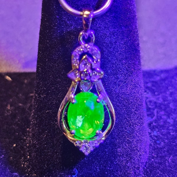Uranium Glass Pendant new Sterling Silver with a vintage Oval cut 8x6 or 10x8 mm vintage Uranium Glass stone glows under black / UV light