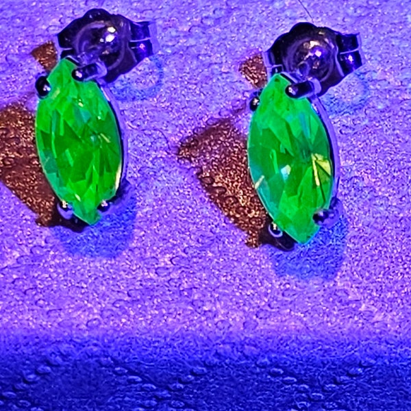 Uranium Glass Earrings in Sterling Silver with Vintage Uranium Glass stones, glows under black/UV light