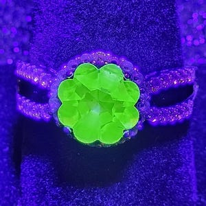 Uranium Glass Margarita cut Ring new Sterling Silver in size 9.5 with a vintage 9 mm Uranium glass stone that glows under black / UV light