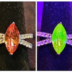 Uranium Glass Marquise cut Ring Size 7.5 Sterling Silver with vintage rare Pink Uranium glass stone that glows under black / UV light