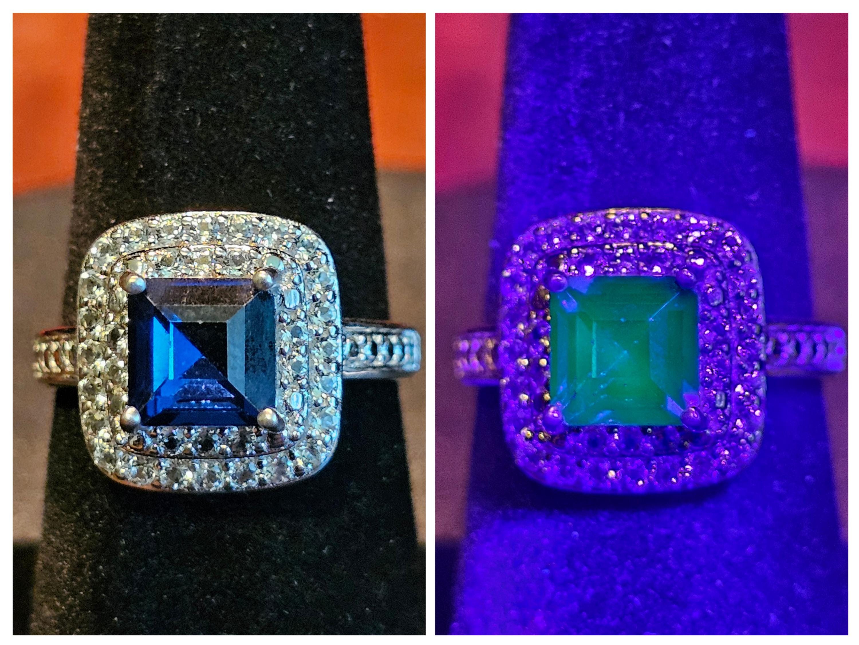 Uranium Glass Princess cut Ring size 4 to 10.5 Sterling