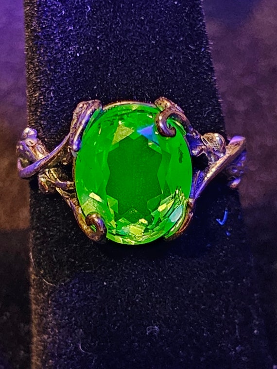 Uranium Glass Ring Adjustable in Sterling Silver With Large Vintage Uranium Glass Oval Stone Glows Under Black UV Light Etsy Canada