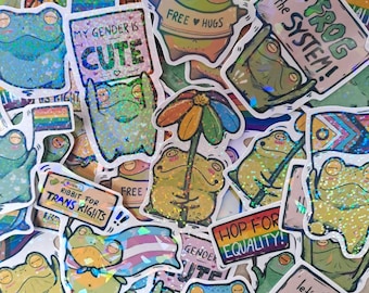 Glitter vinyl sticker set Froggos Pride - LGBTQ frogs Pride flag (random finish)