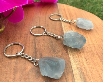 Raw Celestite Keychains - Rough Celestite - Promotes relaxation & soothes nerves - Brings Serenity - Promotes Inner Peace
