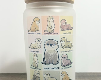 Otters of the World Frosted Glass Tumbler, Bamboo Lid & Straw