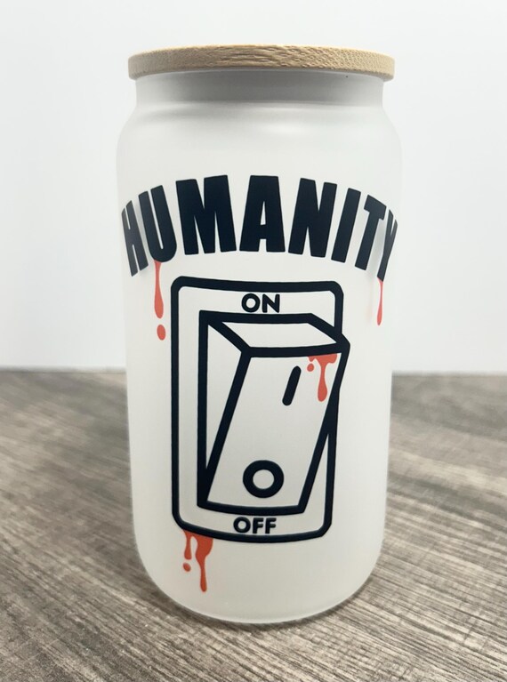 Frosted glass cup. TVD glass cup. Humanity switch glass can tumbler. 16oz. Beer can glass cup. Libby glass cup. Tumbler with lid and straw