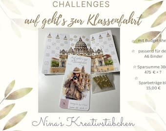 Auf geht's zur Klassenfahrt I Sparchallenge I Budgeting | A6 I Umschlagmethode I Klappchallenge I Würfelchallenge I Sparspiel