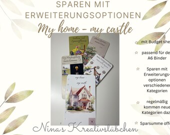 my home-  my castle I Sparchallenge I Budgeting | A6 I Umschlagmethode I Rubbelchallenge I Würfelchallenge I Sparspiel I Erweiterungsset