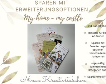 my home-  my castle I Sparchallenge I Budgeting | A6 I Umschlagmethode I Rubbelchallenge I Würfelchallenge I Sparspiel I Erweiterungsset