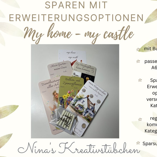 my home-  my castle I Sparchallenge I Budgeting | A6 I Umschlagmethode I Rubbelchallenge I Würfelchallenge I Sparspiel I Erweiterungsset