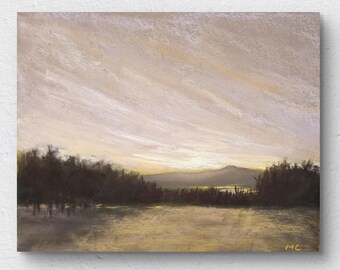Utah Sunset Painting - 8x10 pastel painting, original art, sunset art, nature wall decor, landscape artwork, Benson, Utah, mountain wall art