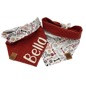 Dog Bandana Reversible Personalized Dog Gift Paw print Puppy Bandanas Pet Item Accessory Boy Girl Neutral Polka Dot Brown Tie & Snap Scarf