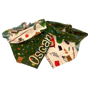 Fishing Dog Bandana Personalized Reversible Camping Dog Bandanas Tie & Snap Bandana Dog Gift Boy Dog Bandana Fly Fishing Scarf Dog Accessory