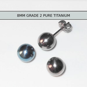 8MM PURE Titanium Ball Post Earrings: Hypoallergenic Studs - 11MM length