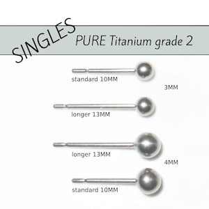 SINGLET PURE Titanium Ball Post Earrings ~ longer posts available...single Titanium studs for men